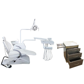 وحدة كرسي طب الأسنان البيضاء مع خزانة متنقلة