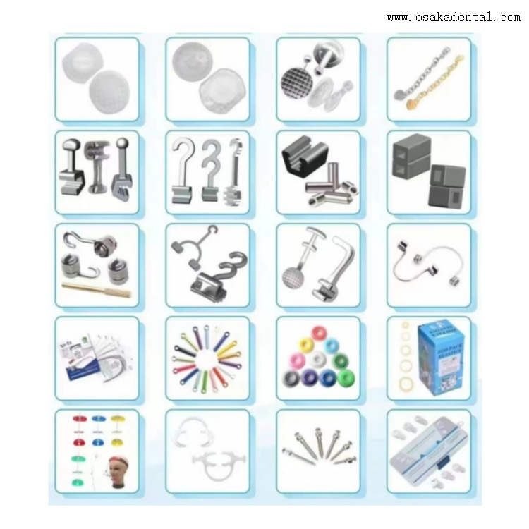 أنواع مختلفة من دعامات تقويم الأسنان وملحقاتها