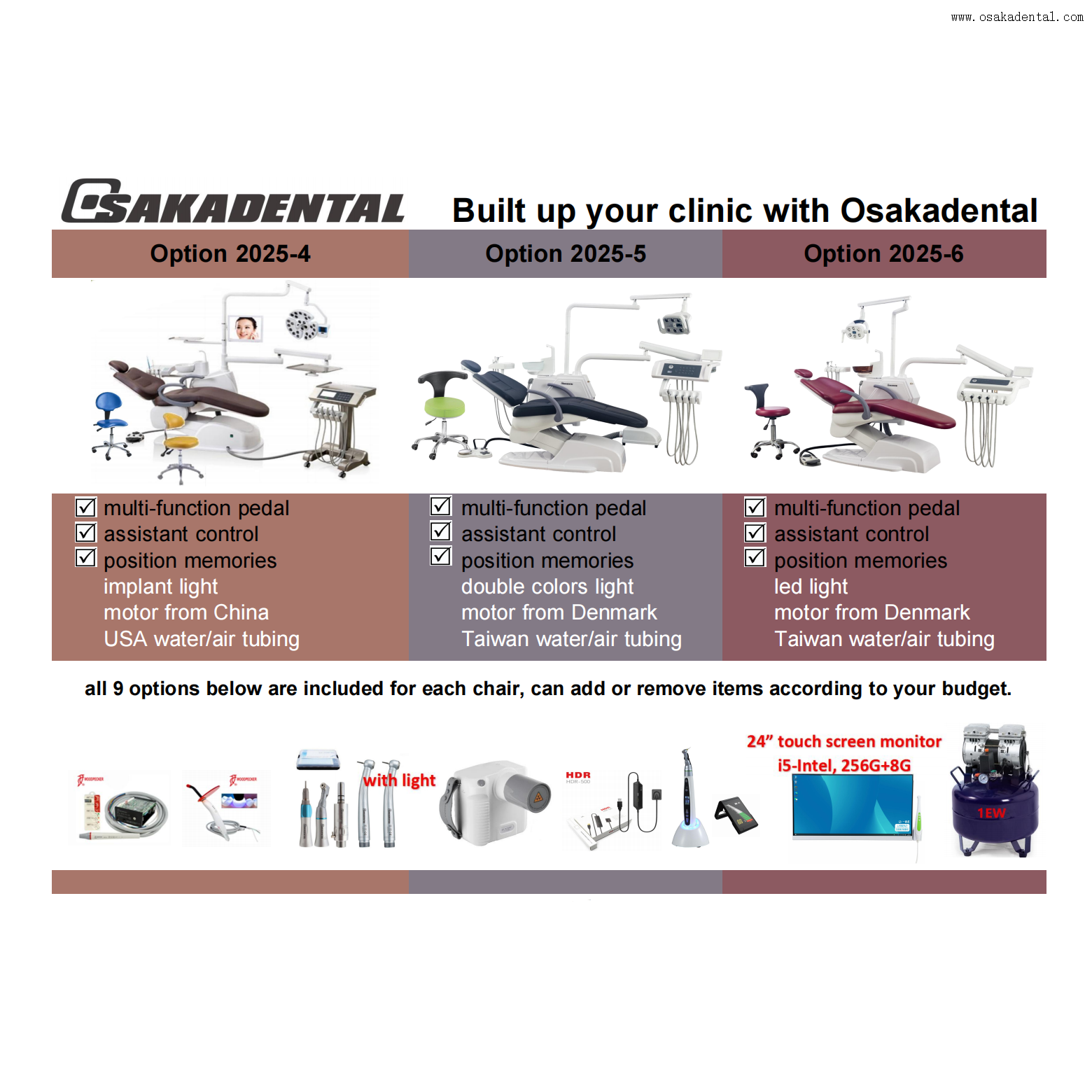 وحدة طب أسنان فاخرة مثبتة بشهادة CE مع شاشة لمس مقاس 24 بوصة