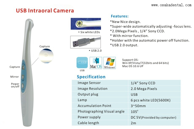 كاميرا فموية USB للأسنان باللون الأبيض + الأزرق