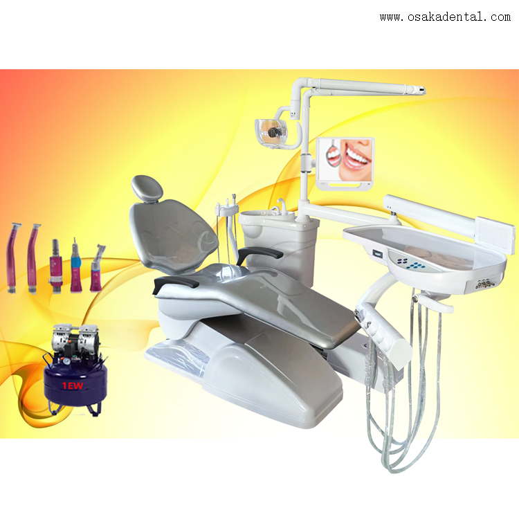 وحدة كرسي طب الأسنان مع زميل LED الأسنان ومسنن الأسنان وضاغط هواء الأسنان مع ضوء علاج الأسنان