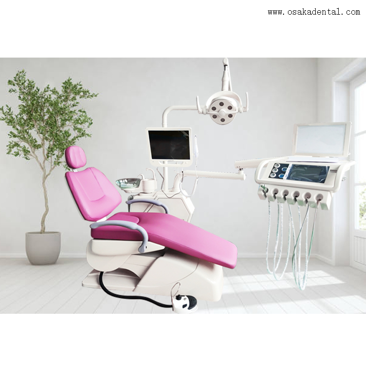 Luxuriy Dental Unit 6 LED مصباح LED مع 9 ذاكرة مع صينية أداة من نوع اللمس مع صينية مساعدة LCD و LCD ، مقعد كبير مع حركة متزامنة