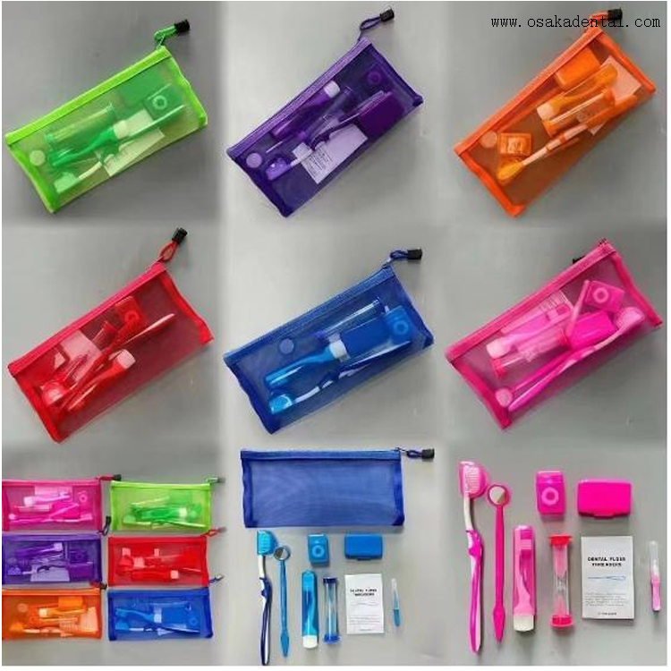 طقم تقويم الأسنان الملون مع حقيبة شبكية