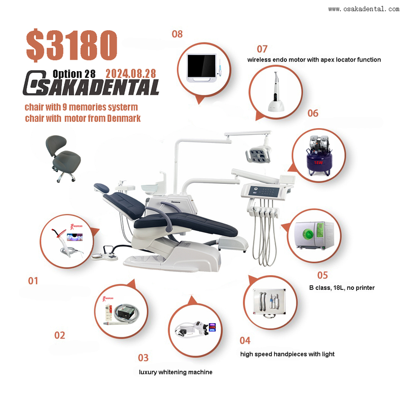 مجموعة وحدة طب الأسنان مع وحدة طب الأسنان الفاخرة ذات الخيار الكامل لعيادة الأسنان OSA-A3 الخيار 28