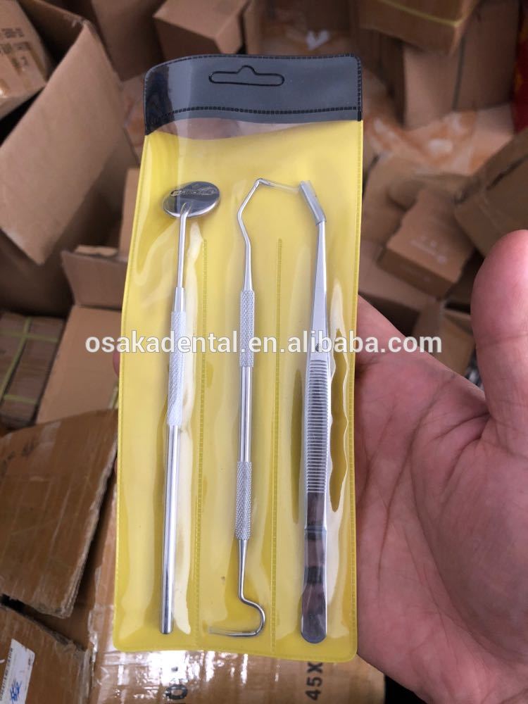 أداة فحص الأسنان المعدني الصلب تعيين مرآة الفم مع الملقط والمسبار